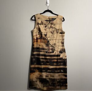 Connected Apparel Women’s 8 Brown Floral Dress Artistic Print Unique Pattern